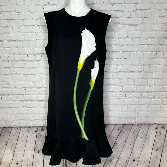 Victoria Beckham for Target Black Dress with White Calla Lily Floral Design Sz L - Picture 1 of 10